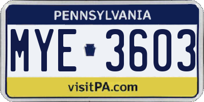 PA license plate MYE3603