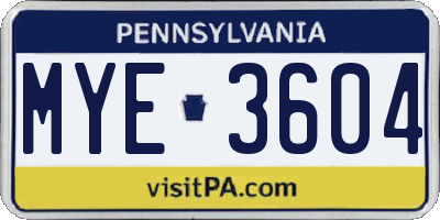 PA license plate MYE3604