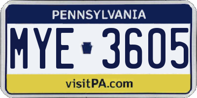 PA license plate MYE3605