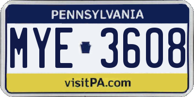 PA license plate MYE3608