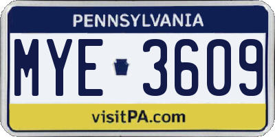PA license plate MYE3609