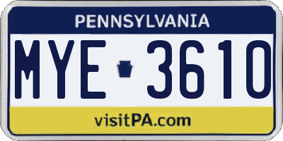 PA license plate MYE3610