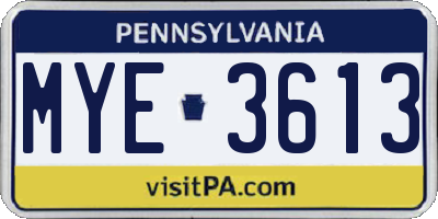 PA license plate MYE3613