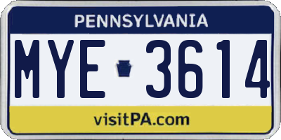 PA license plate MYE3614