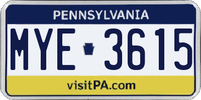 PA license plate MYE3615