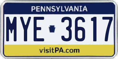 PA license plate MYE3617