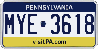PA license plate MYE3618