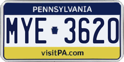 PA license plate MYE3620