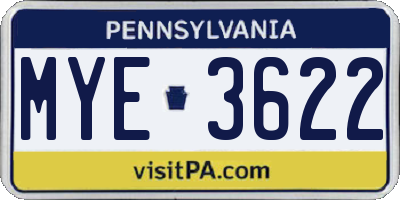PA license plate MYE3622