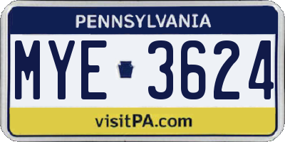 PA license plate MYE3624