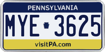 PA license plate MYE3625