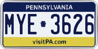 PA license plate MYE3626