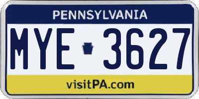 PA license plate MYE3627