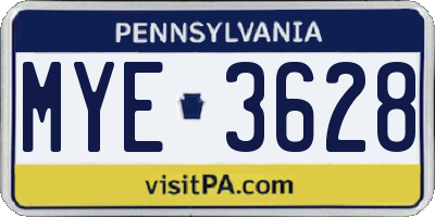 PA license plate MYE3628