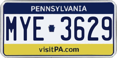 PA license plate MYE3629