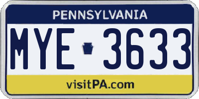PA license plate MYE3633