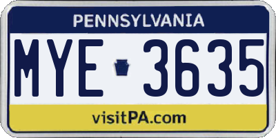 PA license plate MYE3635