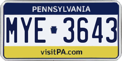 PA license plate MYE3643