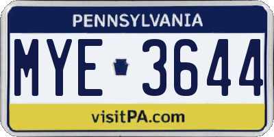 PA license plate MYE3644