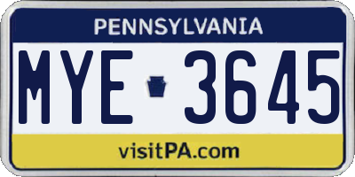 PA license plate MYE3645