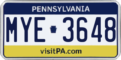 PA license plate MYE3648