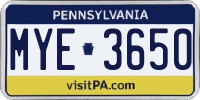 PA license plate MYE3650