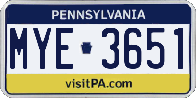 PA license plate MYE3651