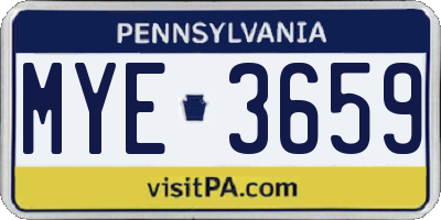 PA license plate MYE3659