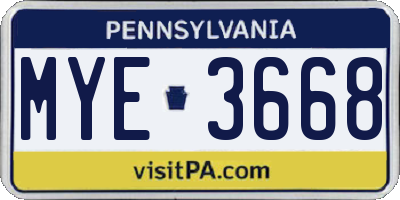PA license plate MYE3668