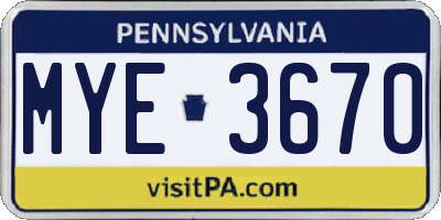 PA license plate MYE3670