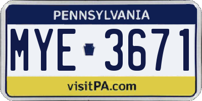 PA license plate MYE3671