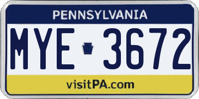 PA license plate MYE3672