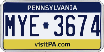 PA license plate MYE3674