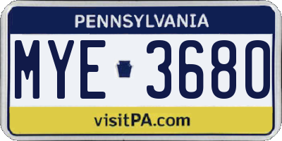 PA license plate MYE3680