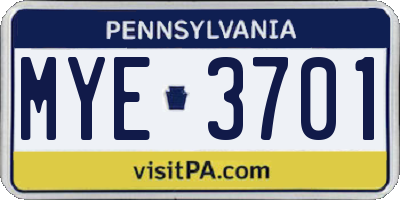 PA license plate MYE3701