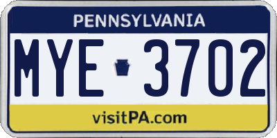 PA license plate MYE3702