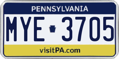PA license plate MYE3705