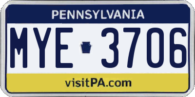 PA license plate MYE3706