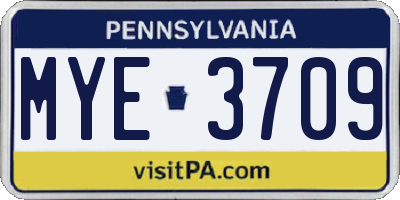 PA license plate MYE3709