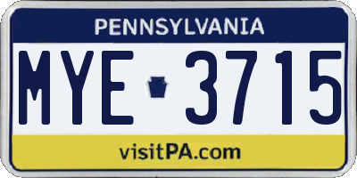 PA license plate MYE3715