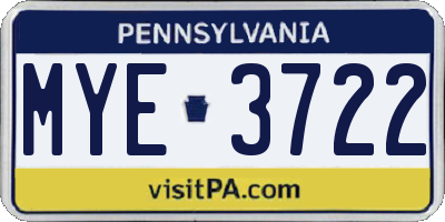 PA license plate MYE3722