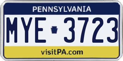 PA license plate MYE3723