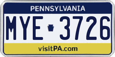 PA license plate MYE3726