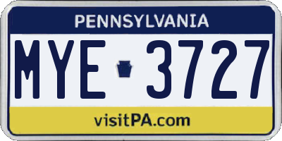 PA license plate MYE3727