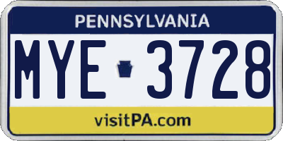 PA license plate MYE3728