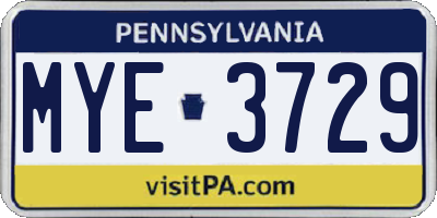 PA license plate MYE3729