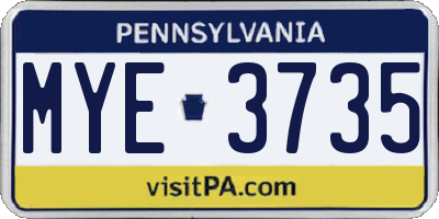 PA license plate MYE3735