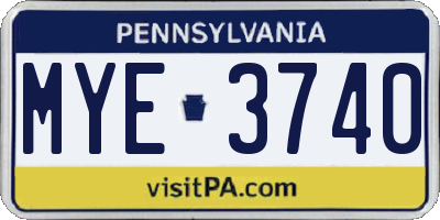 PA license plate MYE3740