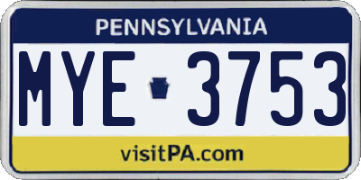 PA license plate MYE3753