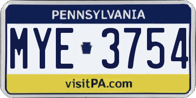PA license plate MYE3754